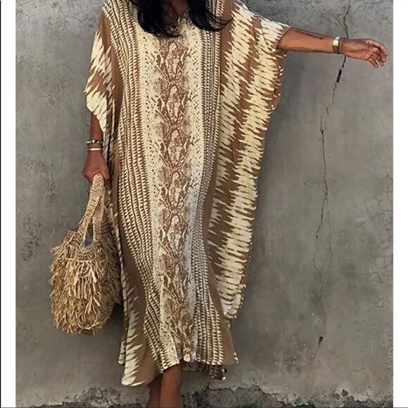 NEW Coffee Water Print Cover Up Dress - Picture 3 of 7